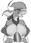  anthro areola arizona_cow_(tfh) bovine breasts cattle eyelashes faceless_male female first_person_view horn looking_at_viewer male mammal monochrome nipples open_mouth penis sex simple_background them&#039;s_fightin&#039;_herds titfuck zxx3 