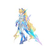  1girl absurdres alternate_costume animal_ears armor armored_boots armored_skirt blonde_hair blue_eyes body_armor bodysuit boots breasts cat_ears chest_jewel ciel_(mega_man) commission commissioner_upload covered_navel energy_sword eyelashes full_body gauntlets gloves high_heel_boots high_heels highres holding holding_sword holding_weapon knee_armor light_smile long_bangs long_hair looking_at_viewer magical_girl mechanical_ears mega_man_(series) mega_man_zero_(series) non-web_source petite ponytail rhan shoulder_armor small_breasts sword transparent_background weapon 