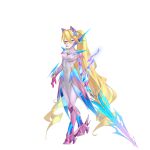  1girl absurdres alternate_costume animal_ears armor armored_boots armored_skirt blonde_hair blue_eyes body_armor bodysuit boots breasts cat_ears chest_jewel ciel_(mega_man) commission commissioner_upload covered_navel energy_sword eyelashes full_body gauntlets gloves high_heel_boots high_heels highres holding holding_sword holding_weapon knee_armor light_smile long_bangs long_hair looking_at_viewer magical_girl mechanical_ears mega_man_(series) mega_man_zero_(series) non-web_source petite ponytail rhan shoulder_armor small_breasts sword transparent_background weapon 