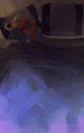  1girl absurdres aisatsaa avatar_legends bed braid braided_ponytail commentary dark-skinned_female dark_skin english_commentary grey_hair head_on_pillow highres katara lonely old old_woman on_bed pillow solo the_legend_of_korra under_covers 