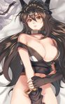  bare_shoulders bed bottomless breasts brown_eyes brown_hair highres kabocha_(monkey4) kantai_collection large_breasts long_hair lying nagato_(kantai_collection) on_back solo 