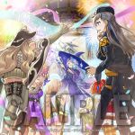 6+girls anonymous_(yu-gi-oh!) belt black_skirt black_thighhighs blonde_hair blue_hair blurry bow bracelet braid brown_hair closed_eyes closed_mouth confident depth_of_field detached_sleeves double_bun dress duel_monster facepalm fireworks genni_(yu-gi-oh!) grey_skirt grey_thighhighs hair_bun hat holding holding_staff jewelry large_hat mini_person minigirl multicolored_hair multiple_girls necklace official_art open_mouth painting_(object) pantyhose parted_bangs peaked_cap picture_frame pink_skirt ponytail purple_bow purple_dress red_hair rilliona_(yu-gi-oh!) ring sample_watermark single_braid skirt smug staff streaked_hair thighhighs utility_belt watermark white_thighhighs witch_hat witchcrafter_celebration witchcrafter_edel witchcrafter_genni witchcrafter_haine witchcrafter_madame_rilliona witchcrafter_pittore witchcrafter_potterie witchcrafter_schmietta wrist_bow yellow_pantyhose yu-gi-oh! zettai_ryouiki 