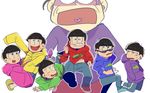  6+boys :3 bad_id bad_twitter_id black_hair falling hands_in_pocket head_out_of_frame heart heart_in_mouth higamer25 highres hood hoodie matsuno_choromatsu matsuno_ichimatsu matsuno_juushimatsu matsuno_karamatsu matsuno_matsuyo matsuno_osomatsu matsuno_todomatsu mother_and_son multiple_boys osomatsu-kun osomatsu-san running sextuplets shouting simple_background sleeves_past_wrists slippers smile sunglasses surprised sweat tearing_up tongue tongue_out white_background 