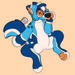 1:1 2026 ambiguous_gender animate_inanimate anthro blue_body blue_fur button_(fastener) button_eyes canid canine digital_drawing_(artwork) digital_media_(artwork) english_text facial_markings feet full-length_portrait fur gloves_(marking) hair head_markings hi_res inner_ear_fluff leg_markings living_plushie m1lkb4rk mammal markings mask_(marking) multicolored_body multicolored_fur orange_eyes orange_inner_ear orange_pawpads pawpads paws plushie plushie_tag portrait seam_(sewing) signature simple_background sitting socks_(marking) spots spotted_body spotted_fur spotted_markings stitch_(sewing) striped_ears striped_hair striped_markings striped_tail stripes tail tail_markings text tuft whisker_spots white_body white_fur white_markings