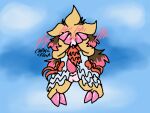 anthro blush blush_lines brown_hair circe_(psykwol) claws clothed clothing clothing_lift covering covering_face digital_media_(artwork) drawpile_(artwork) dress dress_lift embarrassed embarrassing_exposure generation_1_pokemon hair long_hair male neck_ruffle nintendo orange_bow painted_claws penis_through_clothing pink_claws pink_hair pkfreak pokemon pokemon_(species) ruffled_dress sandslash solo tongue tongue_out trans_(lore) trans_woman_(lore) white_clothing white_dress yellow_body
