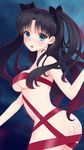 ass black_hair blue_eyes blush breasts cleavage fate/stay_night fate_(series) long_hair medium_breasts naked_ribbon nude ribbon solo toosaka_rin two_side_up zdl_xiaobai 