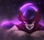  1boy alien black_frieza black_skin ch_nadhir closed_mouth colored_skin dragon_ball dragon_ball_super frieza looking_at_viewer male_focus muscular muscular_male pectorals purple_eyes purple_lips smile solo upper_body white_skin 