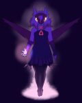absurd_res anthro armwear clothing dress eila_(yoona_starscale) female fire floating gem generation_2_pokemon generation_3_pokemon glowing glowing_eyes glowing_markings hair hi_res intimidation latias legendary_pokemon legwear markings misdreavus nintendo orb pokemon pokemon_(species) solo stare stockings white_body white_hair wings yoona_starscale