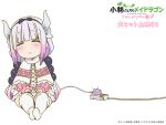  1girl alpha_transparency artist_request beads black_hairband bow_hairband capelet closed_eyes commentary_request controller copyright_name copyright_notice dragon_girl dragon_horns dragon_tail dress full_body hair_beads hair_ornament hairband horns kanna_kamui kobayashi-san_chi_no_maidragon logo low_twintails official_art pear-shaped_figure purple_hair remote_control short_dress sleeping sleeping_upright solo tail thighhighs translation_request transparent_background twintails white_capelet white_thighhighs 