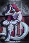  1boy alien arm_up artist_name black_nails chinese_commentary closed_mouth colored_skin commentary_request dated dragon_ball dragon_ball_z final_form_frieza frieza full_body highres looking_at_viewer male_focus purple_lips red_eyes shadiaoxiaobai sitting solo tail white_skin 