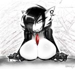 2025 ak_platform alternative_fashion anthro big_breasts black_clothing black_eyes black_hair black_lipstick breasts chest_spike cleavage clothed clothed_female clothing collar ear_piercing emo eye_through_hair eyebrows eyelashes eyelashes_through_hair eyeshadow facial_piercing facial_spikes female fingerless_gloves fingers gardevoir gauged_ear generation_3_pokemon gloves hair hair_over_eyes handwear hi_res huge_breasts lip_piercing lipstick long_eyelashes looking_at_viewer madragon makeup markings mascara mole_(marking) mole_on_breast nintendo noir occult_symbol pentacle pentacle_pendant piercing pokemon pokemon_(species) ring_piercing signature simple_background smile smiling_at_viewer solo spiked_collar spiked_gloves spikes spikes_(anatomy) symbol teeth topwear translucent translucent_hair white_body white_breasts white_sclera zipper