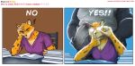 anthro big_penis bodily_fluids book canid canine canis chair cheetah clothed clothing digital_media_(artwork) duo emilio_(maychin) english_text erection eyewear felid feline fur furniture genitals glasses hi_res holding_penis holding_writing_utensil humanoid_genitalia humanoid_penis humor male male/male mammal markings maychin meme paul_(maychin) penis shirt sitting spots spotted_body spotted_fur standing sweat sweatdrop table text topwear wearing_glasses wolf