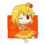  aki_shizuha autumn_leaves blonde_hair chibi hair_ornament one_eye_closed red_eyes short_hair solo touhou yamabuki_(yusuraume) 