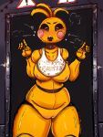 animatronic anthro avian bagxh beakless bib bird black_sclera blush breasts chicken clothed clothing embarrased_female embarrassed embarrassed_naked_female embarrassing_nudity female five_nights_at_freddy's five_nights_at_freddy's_2 galliform genitals hi_res machine metallic_body nipples no_underwear phasianid robot robot_anthro scottgames sharp_teeth solo teeth toy_chica_(fnaf) vulva white_eyes yellow_body