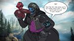 annoyed ball_fondling balls big_butt blush borisalien bottom_heavy bungie butt clothed clothing complaining destiny_(series) detailed_background dialogue exo fellatio fondling fully_clothed genitals ghost_(destiny) group guardian_(destiny) hi_res holding_balls humanoid machine male oral penile penis red_penis robot robot_humanoid sex speech_bubble sucking_tip thick_thighs trio wide_hips