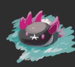  aibotosh black_skin colored_skin commentary_request grey_background highres looking_at_viewer no_humans pink_eyes pokemon pokemon_(creature) pokemon_focus pyukumuku sea_cucumber solid_oval_eyes 