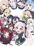  6+girls :d ahoge animal_ear_headphones animal_ears armband bandaid bandaid_on_face bare_shoulders beret black_bow black_bowtie black_capelet black_choker black_coat black_flower black_hair black_hat black_ribbon black_rose black_shirt black_skirt blonde_hair blue_dress blue_eyes blue_hair blue_hairband bonnet bow bow_flower bowtie braid braided_hair_rings butterfly_hair_ornament butterfly_hat_ornament capelet cat_ear_headphones cat_ears choker closed_mouth coat collared_coat collared_shirt colored_inner_hair colored_tips commentary_request contrast_collar crescent crescent_necklace cross cross_earrings cross_ornament crossed_bangs crown curtained_hair diamond_hair_ornament dress dress_bow earrings epaulettes everyone eyeball_hair_ornament fake_animal_ears flower frilled_capelet frilled_choker frilled_dress frilled_hairband frills gloves goggles goggles_on_headwear gothic_lolita gradient_hair green_bonnet green_eyes grey_eyes grey_hair hair_between_eyes hair_bow hair_flower hair_ornament hair_over_one_eye hair_ribbon hair_rings hairband hasumi_leia hat hat_flower hat_ornament hat_ribbon headphones heterochromia highres hikami_meruru housho_margo jewelry jogasaki_noah kurobe_nanoka layered_skirt lolita_fashion lolita_hairband long_hair long_skirt long_sleeves looking_at_viewer mahou_shoujo_no_majo_saiban mini_crown mini_hat mini_top_hat mole mole_under_eye multi-tied_hair multicolored_hair multiple_girls natsume_an-an neck_ribbon necklace necktie nikaido_hiro off-shoulder_dress off_shoulder one_eye_closed open_mouth orange_eyes orange_streaks overskirt pink_eyes pink_hair plaid_clothes plaid_necktie plaid_skirt pleated_skirt polka_dot polka_dot_bow purple_eyes raira_ra11 red_armband red_eyes red_flower red_hair red_necktie red_skirt ribbon rose saeki_miria sakuraba_ema sawatari_coco sharp_teeth shirt shito_alisa short_hair shoulder_tattoo simple_background skirt sleeveless sleeveless_coat smile streaked_hair tachibana_sherry tattoo teeth tongue tongue_out tono_hanna top_hat twintails veil white_background white_flower white_gloves white_hair white_ribbon white_rose white_shirt white_sleeves white_veil winged_hat x_hair_ornament yellow_eyes yellow_flower yellow_rose 