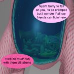 2_prey 3d_(artwork) animate_inanimate anthro belly black_hair blender_(artwork) blue_eyes cramped cross_section curled_up cutaway dialogue digital_media_(artwork) dinosaur domestic_cat felid feline felis female fur hair hug hybrid inside_stomach lagomorph living_plushie looking_at_viewer male mammal melly_(nikoransfw) multiple_prey nikora nikora_(nikoransfw) oral_vore organs pink_body pink_hair plushie prehistoric_species prey_(disambiguation) reptile safe_vore scalie smile speech_bubble stomach toy vore white_body white_fur