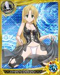  asia_argento bishop_(chess) black_legwear blonde_hair breasts card_(medium) character_name chess_piece cleavage green_eyes high_school_dxd long_hair looking_at_viewer medium_breasts navel official_art panties see-through smile solo thighhighs torn_clothes torn_legwear trading_card underwear white_panties 