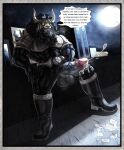 2025 abs anthro armor armor_plates aroused athletic balls belt big_bulge black_metal bodily_fluids boots building bulge claws clothing comic commanding_viewer concrete_floor concrete_wall corpse_paint cum cumshot dialogue dripping ejaculation facial_piercing felid footwear genital_fluids genitals glans grungoth_borgzan grungotharts headgear helmet hi_res horn horned_helmet latex latex_clothing latex_skinsuit lion male mammal mane masturbation moon muscular musk musky_penis night nose_piercing occult_symbol onomatopoeia pantherine penis pentagram piercing rooftop rubber_boots saliva saliva_drip saliva_on_tongue shoes shoulder_pads skinsuit smelly_balls smelly_penis solo sound_effects speech_bubble spikes steam symbol teeth teeth_showing text throbbing throbbing_balls throbbing_penis tight_clothing tongue tongue_out triceps vein veiny_penis villainous wall_(structure) watermark