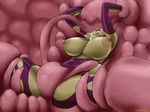  2015 big_breasts bodysuit breasts clothing female huge_breasts nana_gel nipples o_gel open_mouth penetration shiny skinsuit tentacles tongue tongue_out vaginal vaginal_penetration vore 