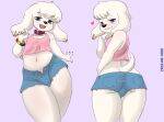 2026 5_fingers anthro bedroom_eyes big_butt black_nose blue_bottomwear blue_clothing blue_eyes blue_shorts bottomwear bracelet bulge butt canid canine canis clothing crop_top cute_fangs denim denim_bottomwear denim_clothing denim_shorts domestic_dog ear_piercing ear_ring family_guy fangs femboy fingers floppy_ears front_view fur half-closed_eyes hi_res jasper_(family_guy) jewelry looking_at_viewer looking_back male mammal midriff mr-shin multicolored_bracelet multiple_poses narrowed_eyes navel open_mouth piercing pink_clothing pink_crop_top pink_shirt pink_tank_top pink_topwear pose pupils rainbow_bracelet rainbow_symbol raised_hand rear_view ring_piercing seductive shirt shorts smile solo tank_top teeth topwear white_body white_fur wide_hips