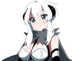  bad_id bad_pixiv_id blue_eyes breasts cape cleavage gen_6_pokemon kz_609 large_breasts looking_at_viewer pangoro personification pokemon sidelocks solo upper_body white_background white_hair 