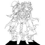 3girls ange_katrina ange_katrina_(1st_costume) animal_on_head bird bird_on_head blush boots closed_mouth coat commentary_request crossed_bangs dot_nose evil_grin evil_smile greyscale grin group_picture hair_intakes hair_ornament height_difference inui_toko inui_toko_(1st_costume) legs_apart lize_helesta lize_helesta_(1st_costume) long_hair long_sleeves looking_at_viewer maid_headdress monochrome multiple_girls nijisanji off_shoulder on_head oshaka_(haguki) sanbaka_(nijisanji) sebastian_piyodore sidelocks simple_background sketch smile standing very_long_hair virtual_youtuber 