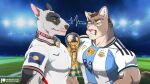 2026 alternate_version_at_paywall annoyed anthro argentina argentina_national_football_team artist_name biceps biped black_body black_markings black_nose bottomwear brown_body brown_eyebrows brown_eyes brown_hair bull_terrier bust_portrait canid canine canis chest_focus clothed clothing collar colored cougar defiant digital_drawing_(artwork) digital_media_(artwork) domestic_dog duo england england_national_football_team english_text erect_nipples eyebrows facial_markings felid feline fifa fur hair head_markings hi_res hunting_dog male male/male mammal markings mixed_media multicolored_body muscular muscular_anthro muscular_male nipple_piercing nipples patreon patreon_logo patreon_username pecs pecs_focus photo_background photography_(artwork) piercing pink_nose portrait rivalry saintbullart shaded signature smile smirk smirking_at_partner soccer soccer_field soccer_jersey soccer_player soccer_uniform sport sportswear tan_body terrier text tight_clothing tight_topwear topwear triceps two_tone_body uniform whiskers white_body white_fur willie_(fifa) world_cup