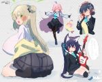  2026 4girls ahoge alternate_legwear animal_ear_fluff animal_ears animalization ass ayane_(blue_archive) black_hair black_jacket black_pantyhose black_socks blazer blue_archive blue_eyes blue_halo blue_necktie blush breasts cardigan cardigan_partially_removed cat_ears cat_girl closed_eyes commentary_request covered_nipples dated electric_guitar fender_mustang food foreclosure_task_force_(blue_archive) fried_hoshino_(meme) green_halo grey_background guitar hair_bun halo happy heart highres holding holding_guitar holding_instrument hoshino_(blue_archive) huge_breasts instrument invisible_floor jacket jitome knee_brace lapels long_hair long_sleeves looking_back loose_necktie medium_hair meme multiple_girls multiple_views necktie nonomi_(blue_archive) one_eye_closed open_clothes open_jacket open_mouth outstretched_arms pantyhose pink_hair pink_halo plaid_clothes plaid_skirt red-framed_eyewear red_halo school_uniform seiza shiroko_(blue_archive) shirt shrimp shrimp_tempura sitting skirt socks speech_bubble standing standing_on_one_leg sweater_vest tempura translation_request twintails very_long_hair white_shirt wolf yellow_cardigan yellow_eyes yellow_sweater_vest yui_(tdragono_1011) 