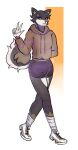 2024 5_fingers anthro arms_bent biped black_body black_fur black_hair black_nose black_tail bottomwear brown_clothing brown_eyebrows brown_hoodie brown_tail brown_topwear canid canine circle_eyebrows claws closed_smile clothed clothed_anthro clothed_male clothing colored digital_drawing_(artwork) digital_media_(artwork) english_description eyebrows finger_claws fingers fluffy fluffy_tail footwear full-length_portrait fully_clothed fully_clothed_anthro fully_clothed_male fur fursona_(maydaymaeday) hair hi_res hoodie lidded_eyes light lighting male mammal monstergirlreality mouth_closed multicolored_body multicolored_fur multicolored_tail no_pupils portrait purple_bottomwear purple_clothing purple_shorts red_eyes shaded shoes short_hair shorts signature simple_background slim_anthro slim_male smile socks solo tail topwear walking white_body white_claws white_clothing white_footwear white_fur white_sclera white_shoes white_socks white_tail
