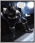 2025 abs anthro armor armor_plates aroused athletic belt big_bulge black_metal bodily_fluids boots building bulge bulge_grab bulge_rubbing claws clothing comic commanding_viewer concrete_floor concrete_wall corpse_paint dialogue dripping facial_piercing felid footwear groping_bulge grungoth_borgzan grungotharts headgear helmet hi_res horn horned_helmet latex latex_clothing latex_skinsuit lion male mammal mane moon muscular night nose_piercing occult_symbol onomatopoeia pantherine pentagram piercing rooftop rubber_boots saliva saliva_drip saliva_on_tongue shoes shoulder_pads skinsuit solo sound_effects speech_bubble spikes steam symbol teeth teeth_showing text tight_clothing tongue tongue_out triceps villainous wall_(structure) watermark
