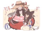  1girl 1other animal_ears backless_swimsuit ball bare_back beachball black_bow black_hair black_one-piece_swimsuit blue_bow blush bow braid bridal_veil closed_eyes commentary_request death_(granblue_fantasy) erune granblue_fantasy hat k0bo43 monokini nier_(granblue_fantasy) nier_(lover_by_the_lily_lake)_(granblue_fantasy) one-piece_swimsuit simple_background skeleton swimsuit translation_request veil 