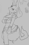 2024 ambiguous_species anthro arm_under_breasts armlet belly_tuft bent_arm biped black_and_grey bottomwear bracelet breasts chest_spike clothed clothed_anthro clothed_female clothing curved_tail cute_fangs digital_drawing_(artwork) digital_media_(artwork) dot_eyes ears_up eyebrows eyelashes facial_markings fangs female female_anthro full_body_suit fully_clothed fully_clothed_anthro fully_clothed_female fur generation_4_pokemon grey_background hand_spike head_markings holowear_(pokemon) jewelry korean_description long_ears looking_at_viewer lucario markings meckmeck00124 monochrome multiple_images nintendo overweight pants pelvic_curtain pokemon pokemon_(species) pokemon_unite portrait ruins_style_lucario short_arms simple_background simple_eyes sketch snout solo spikes spikes_(anatomy) standing straight_arm tail teeth thin_eyebrows three-quarter_portrait three-quarter_view tuft wide_hipped_anthro wide_hipped_female wide_hips