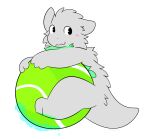 anthro ball blush dragon fur green_body green_fur grey_body grey_fur hi_res looking_away male mythological_creature mythological_scalie mythology scalie smile snuffles snuffles_(character) solo sport tennis tennis_ball