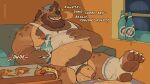 alcohol anthro artist_name backwards_hat balls beard beer beer_bottle belly belly_tuft beverage blue_clothing blue_hat blue_headwear bodily_fluids body_hair bottle box brown_body brown_fur bulge burp_cloud burping chest_tuft claws clothing container detailed_bulge dialogue ear_piercing empty_bottle facial_hair food footwear foreskin fur furniture genital_fluids genitals gnoll hair hairy_balls hand_on_shirt happy_trail hat head_tuft headgear headwear hi_res holding_beer_bottle hyena inside khangakhai looking_up male mammal multicolored_body multicolored_fur navel nipples on_sofa open_mouth open_underwear overweight overweight_anthro overweight_male peeing peeing_on_table penis piercing pizza pizza_box pubes pupils sharp_teeth shirt sitting sitting_on_sofa slob socks sofa solo stained_shirt talking_to_viewer tank_top teeth text topwear torn_clothing torn_footwear torn_socks tuft underwear urine watersports white_sclera window