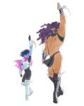  1boy 1other abs absurdres arm_blade arm_up armpits artist_name battle_tendency biceps blue_hair blue_skin colored_skin commentary crossover deltarune demonicboimike english_commentary fabulous glowing glowing_eye highres jojo_no_kimyou_na_bouken kars_(jojo) kris_(dark_world)_(deltarune) kris_(deltarune) long_hair muscular muscular_male pectorals shaded_face twitter_username utdr_(toby_fox) wavy_hair weapon white_background 