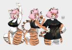 anthro big_breasts big_butt breasts butt camel_toe cleavage clothed clothing crop_top cross-popping_vein eyes_closed eyewear felid female front_view glasses hair long_shirt looking_at_viewer looking_back looking_back_at_viewer mammal midriff multiple_poses nipple_outline open_mouth pantherine panties pantsless pink_hair pose rear_view shirt slightly_chubby solo standing stretching thick_thighs thong tiger topwear underwear wearing_glasses xyge yawn