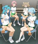  4girls absurdres animal_ears asuna_(sao) blue_eyes blue_hair blush breasts brown_hair buruma chikan closed_eyes commission disembodied_hand elf green_buruma gym_uniform highres large_breasts lisbeth_(sao) long_hair long_sidelocks looking_at_viewer medium_breasts molestation multiple_girls mysteryctu panties pink_hair pixiv_commission pointy_ears red_eyes shoes short_hair sidelocks silica sinon sitting sneakers sports_panties sportswear sword_art_online thigh_focus thighs underwear very_long_sidelocks 