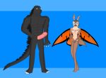 anthro arthropod breasts female genitals godzilla godzilla_(series) hi_res insect kaiju lepidopteran male male/female monster monsterverse moth mothra mothra_(series) muscular muscular_anthro muscular_male pecs penis reptile scalie slit_penis toho twinx