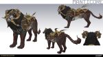 2026 2_horns absurd_res ambiguous_feral ambiguous_gender armor belly black_mane black_nose brown_body brown_claws brown_fur brown_horn brown_inner_ear brown_tail claws colored company_name concept_art curled_horn digital_drawing_(artwork) digital_media_(artwork) english_description english_text felid feral fur gradient_background grey_belly grey_body grey_face grey_fur grey_tail grey_teeth gums hi_res highguard_(game) horn horn_jewelry iranian_mythology jewelry light lighting long_fangs mammal mane manticore middle_eastern_mythology multicolored_body multicolored_claws multicolored_fur multicolored_tail mythology nicholas_patrick_kelana official_art paws pink_gums quadruped reins saddle shaded sharp_teeth simple_background solo standing stinger tack tail teeth text toe_claws turnaround yellow_eyes