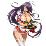  1girl absurdly_long_hair antenna_hair blush bowl breasts cleavage detached_collar enmaided feet_out_of_frame floating_hair floral_print floral_print_kimono food_request game_asset grey_eyes hair_over_one_eye holding holding_tray ikkitousen ikkitousen_extra_burst japanese_clothes kan'u_unchou_(ikkitousen) kimono large_breasts long_hair low-tied_long_hair maid napkin non-web_source official_art one_eye_covered panties parted_lips pink_panties print_kimono purple_hair red_kimono self-datamine simple_background single_bare_shoulder skindentation smile solo spoon thighhighs torn_clothes torn_kimono torn_thighhighs transparent_background tray underwear variant_set very_long_hair wa_maid white_thighhighs wide_sleeves 