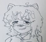 accessory ahoge anonymous_artist anthro bow_ribbon choker eyewear glasses hair hair_accessory hair_bow hair_ribbon hairpin hi_res jewelry male mammal monochrome necklace procyonid raccoon ribbons smile smiling_at_viewer smirk smirking_at_viewer solo traditional_media_(artwork) wearing_glasses