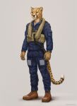 2026 anthro biped black_body black_fur blue_bottomwear blue_clothing blue_jacket blue_pants blue_topwear boots bottomwear brown_eyes cheetah claws clothing digital_media_(artwork) felid feline finger_claws footwear fur jacket male mammal markings multicolored_body multicolored_fur nikkimory pants pilot pilot_suit shoes solo spots spotted_body spotted_fur topwear white_body white_fur yellow_body yellow_fur