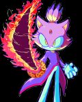  1girl animal_ears black_background blaze_the_cat cat_girl cutlass fire flaming_sword flaming_weapon forehead_jewel furry furry_female gold_necklace highres holding holding_sword holding_weapon jewelry marimitz necklace solo sonic_(series) sword weapon yellow_eyes 