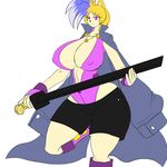  big_breasts breasts clothed clothing daisy_akiza_hedgehog denizen1414 female hair hedgehog huge_breasts humanoid mammal melee_weapon multicolored_hair skimpy sword two_tone_hair weapon yamisonic 