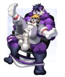 absurd_res anthro balls beanie bear big_balls blush bodily_fluids boxers_(clothing) chair clothed clothing cum cum_in_ass cum_inside eyewear footwear foreskin furniture genital_fluids genitals giant_panda glasses grey_body hat headgear headwear hi_res holding_legs_up humanoid_genitalia humanoid_penis legs_up looking_down looking_pleasured male male/male mammal neku neku_(character) nude panfluff_(panfluff) partially_clothed penetration penis procyonid purple_body purple_eyes raccoon seductive size_difference socks underwear underwear_down