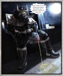 2025 abs anthro armor armor_plates aroused athletic balls belt big_bulge black_metal bodily_fluids boots building bulge claws clothing comic commanding_viewer concrete_floor concrete_wall corpse_paint dialogue dripping facial_piercing felid footwear genital_fluids genitals glans grungoth_borgzan grungotharts headgear helmet hi_res horn horned_helmet latex latex_clothing latex_skinsuit lion male mammal mane moon muscular musk musky_penis night nose_piercing occult_symbol onomatopoeia pantherine peeing peeing_on_ground penis pentagram piercing rooftop rubber_boots saliva saliva_drip saliva_on_tongue shoes shoulder_pads skinsuit smelly_balls smelly_penis solo sound_effects speech_bubble spikes steam symbol teeth teeth_showing text throbbing throbbing_balls throbbing_penis tight_clothing tongue tongue_out triceps urine urine_on_ground vein veiny_penis villainous wall_(structure) watermark