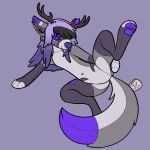 1:1 2026 3_toes ambiguous_gender animate_inanimate anthro antlers bangs bangs_over_eyes black_hair bridge_piercing button_(fastener) button_eyes canid canine cheek_piercing digital_drawing_(artwork) digital_media_(artwork) dipstick_arms dipstick_legs dipstick_tail ear_piercing facial_piercing featureless_crotch feet flesh_tunnel fur gloves_(marking) gradient_hair grey_body grey_fur hair hi_res horn leg_markings living_plushie lying m1lkb4rk mammal markings multicolored_hair nose_piercing null on_side pawpads piercing plushie plushie_tag plushification purple_eyes purple_hair purple_nose purple_pawpads seam_(sewing) sewn_mouth signature socks_(marking) spread_legs spreading stitch_(sewing) striped_cheeks striped_ears striped_markings stripes tail tail_markings toes tongue tongue_out tongue_piercing