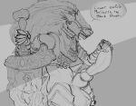 absurd_res animal_genitalia anthro armor balls big_balls big_penis canid canine canis elden_ring erection fromsoftware genitals goobinsnoobin hi_res huge_balls huge_penis knot male maliketh_(elden_ring) mammal midriff penis penis_grab sheath solo speech_bubble wolf